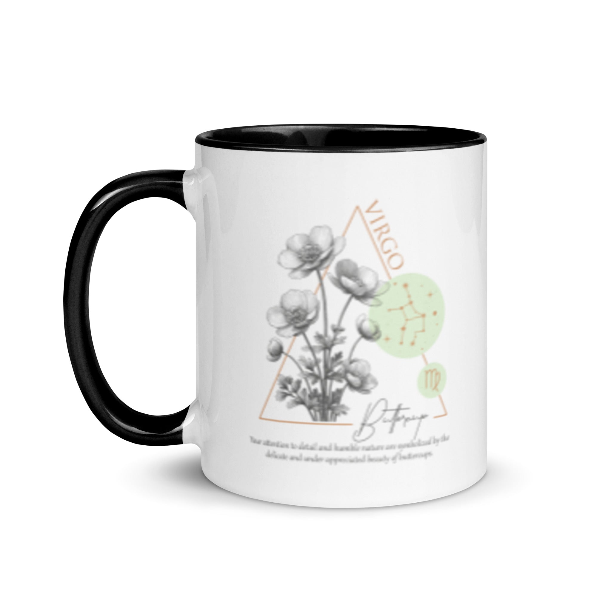 Virgo Zodiac Buttercup Birth Flower 11 oz Mug with Black Handle - https://ascensionemporium.net